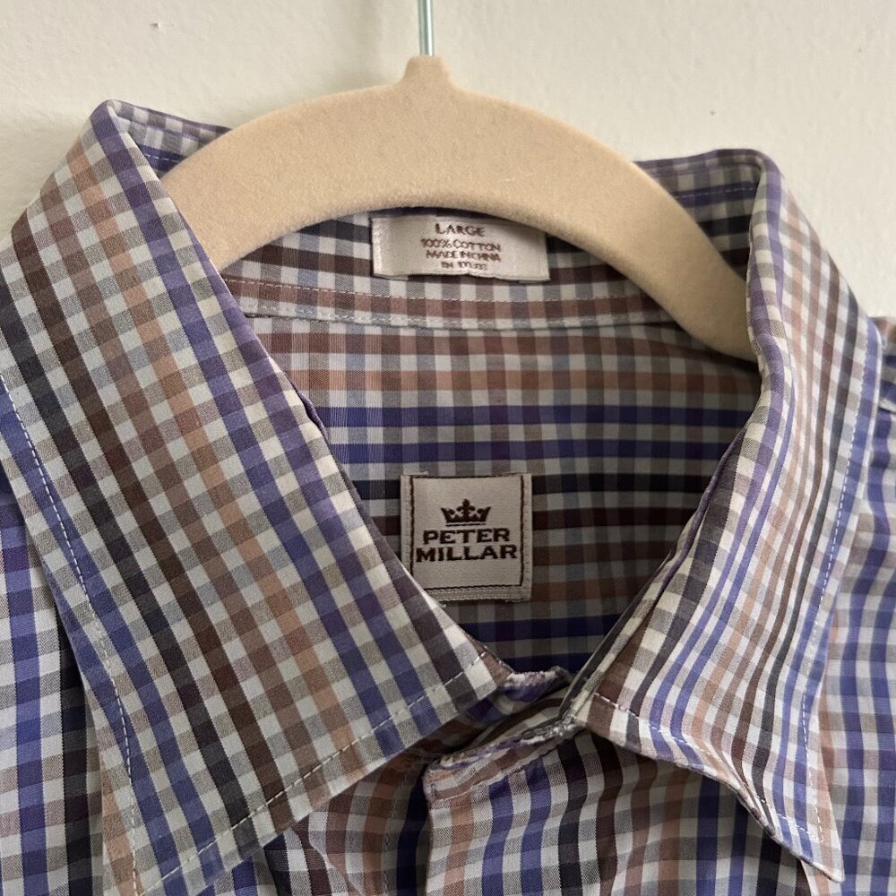 Men's Peter Millar Multicolored Gingham Button-up Shirt 100% Cotton - Large